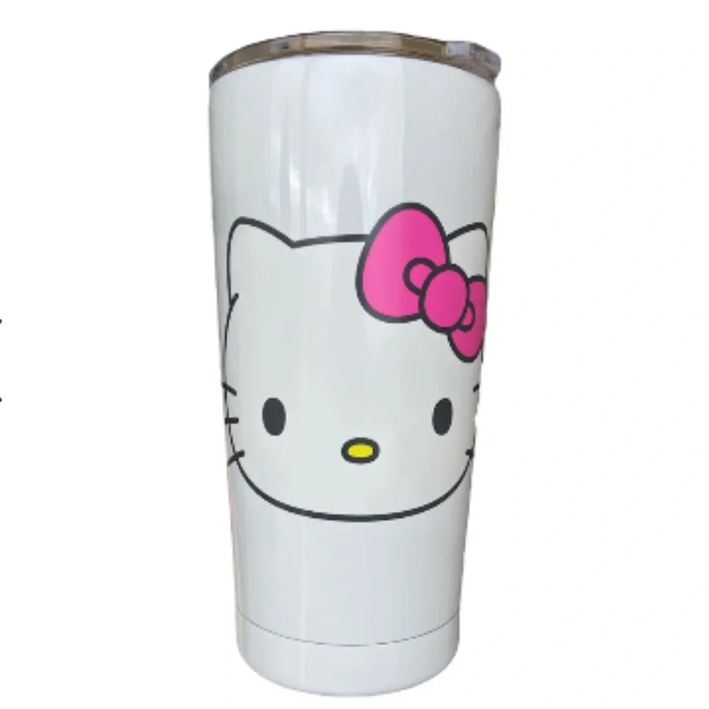 Hello Kitty Metal Tumbler Hot Cold White Pink Bow Face 20 oz